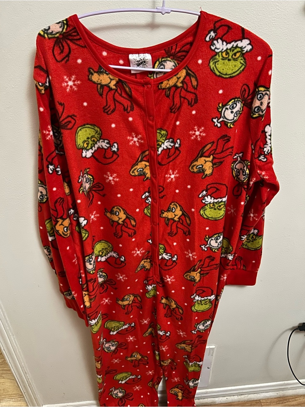 Red Grinch Holiday Fleece Onesie Pajama - Women